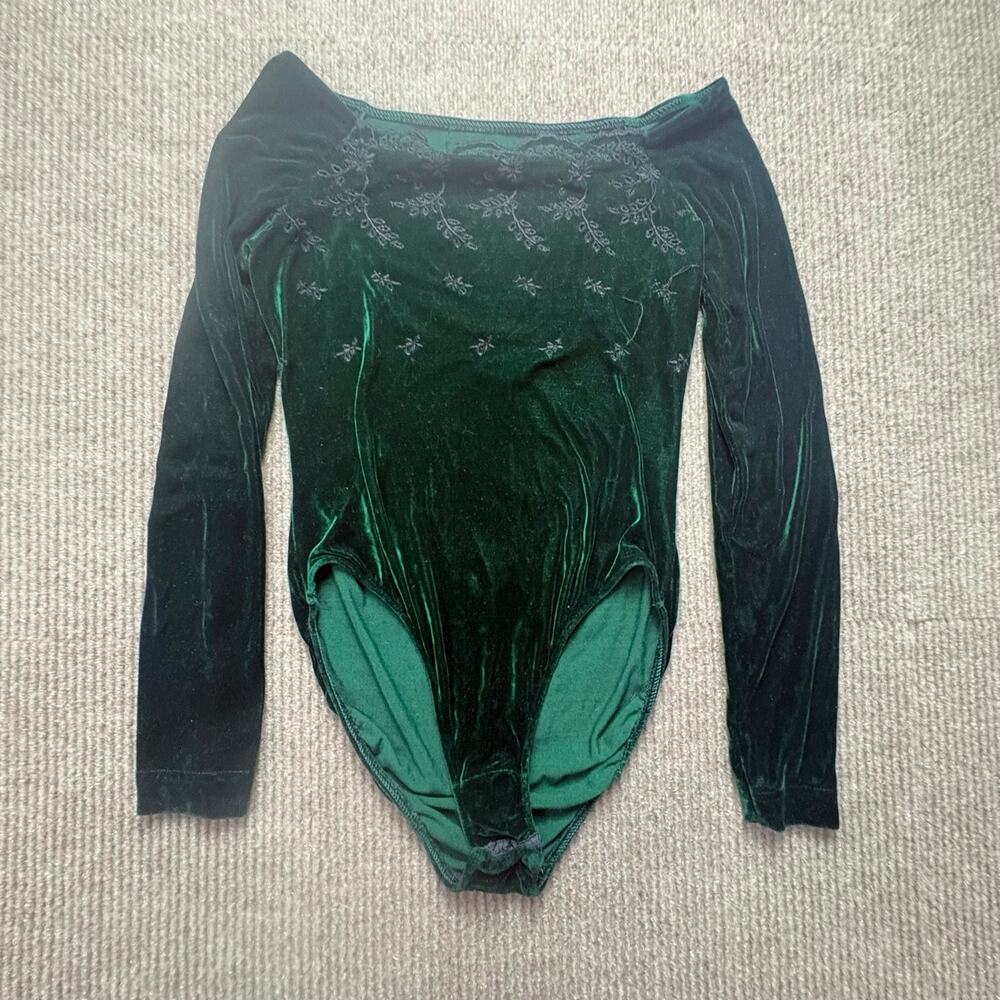 Vintage Victoria Secret Gold Label Bodysuit Velvet Off the shoulder scalloped M
